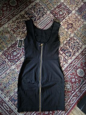 NWT Juicy Couture Black Bodycon Mini Dress with Gold Full-Zip Back